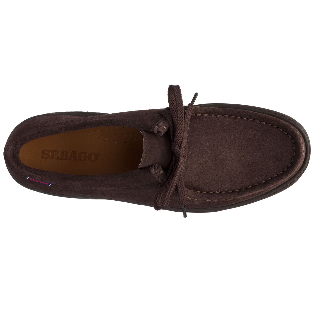 Mocassini stringati in pelle scamosciata marrone scuro da uomo con suola in gomma main