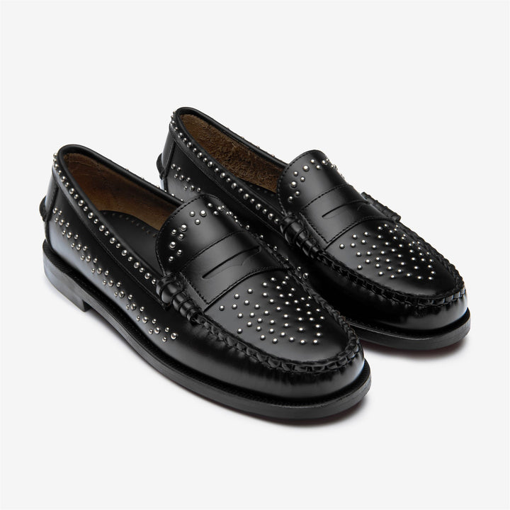 Black Women's Leather Moccasin with Stud Embellishments 2