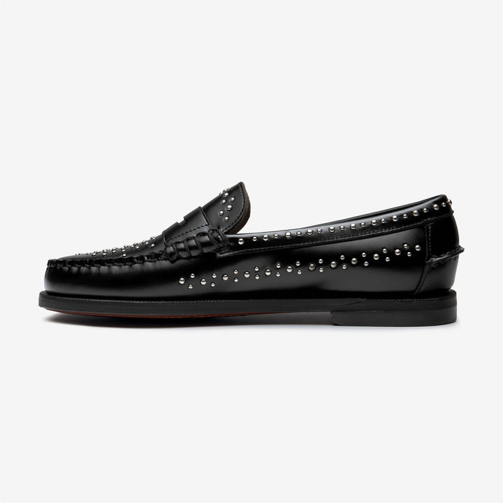 Black Women's Leather Moccasin with Stud Embellishments 3