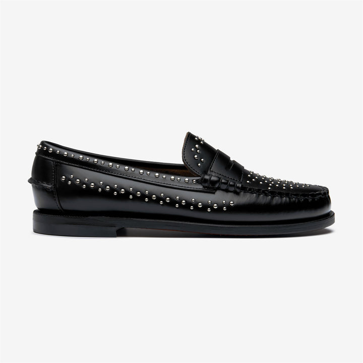 Black Women's Leather Moccasin with Stud Embellishments 1