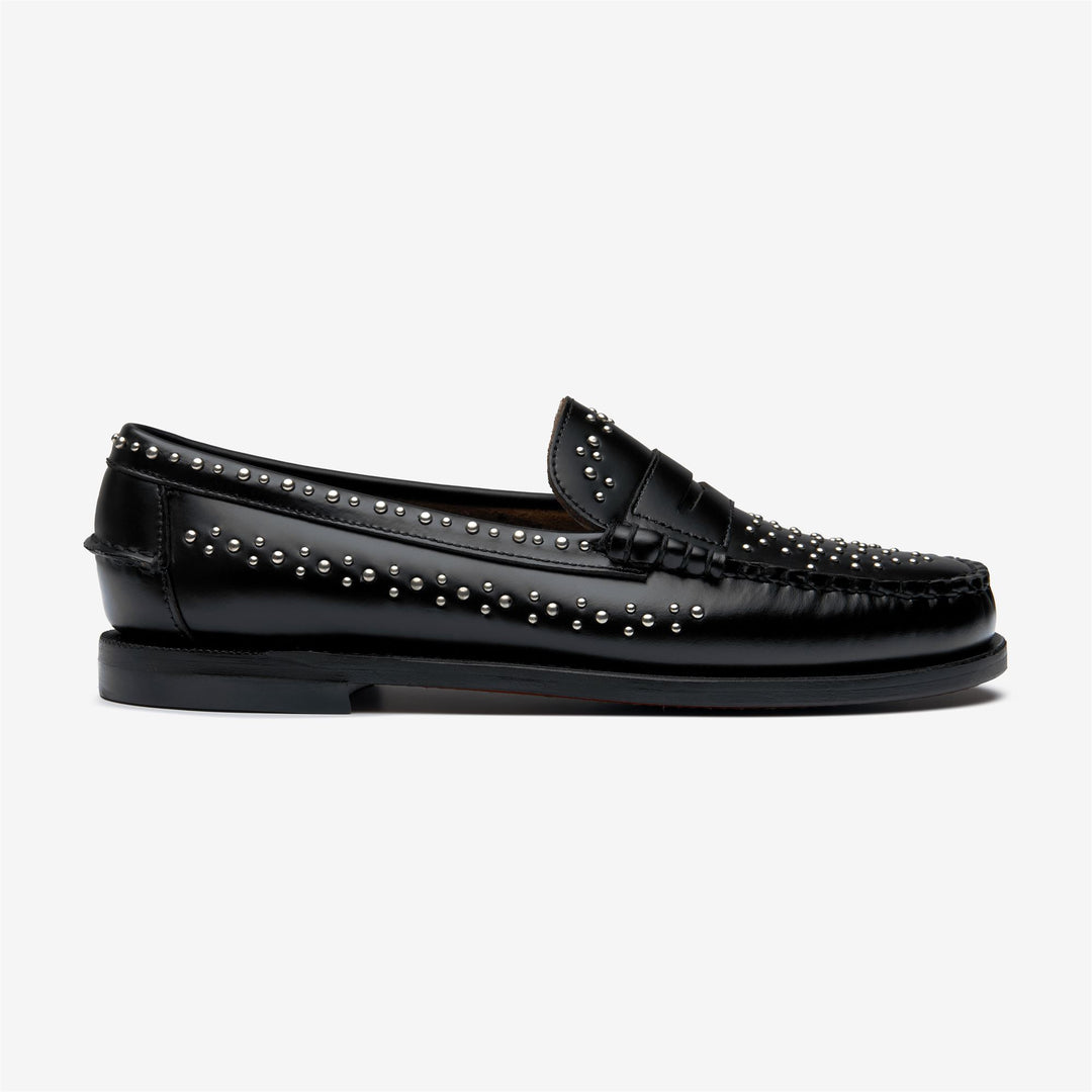 Black Women's Leather Moccasin with Stud Embellishments 01