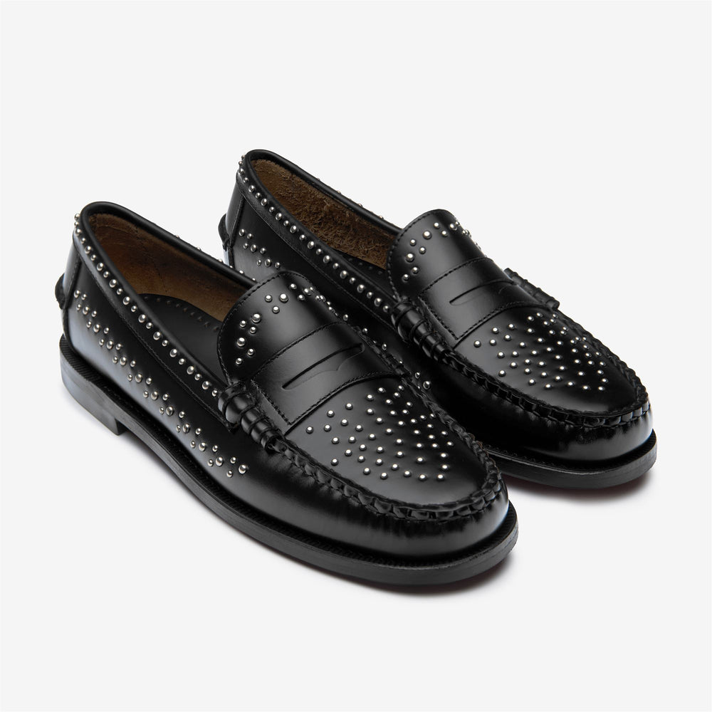 Black Women's Leather Moccasin with Stud Embellishments 02