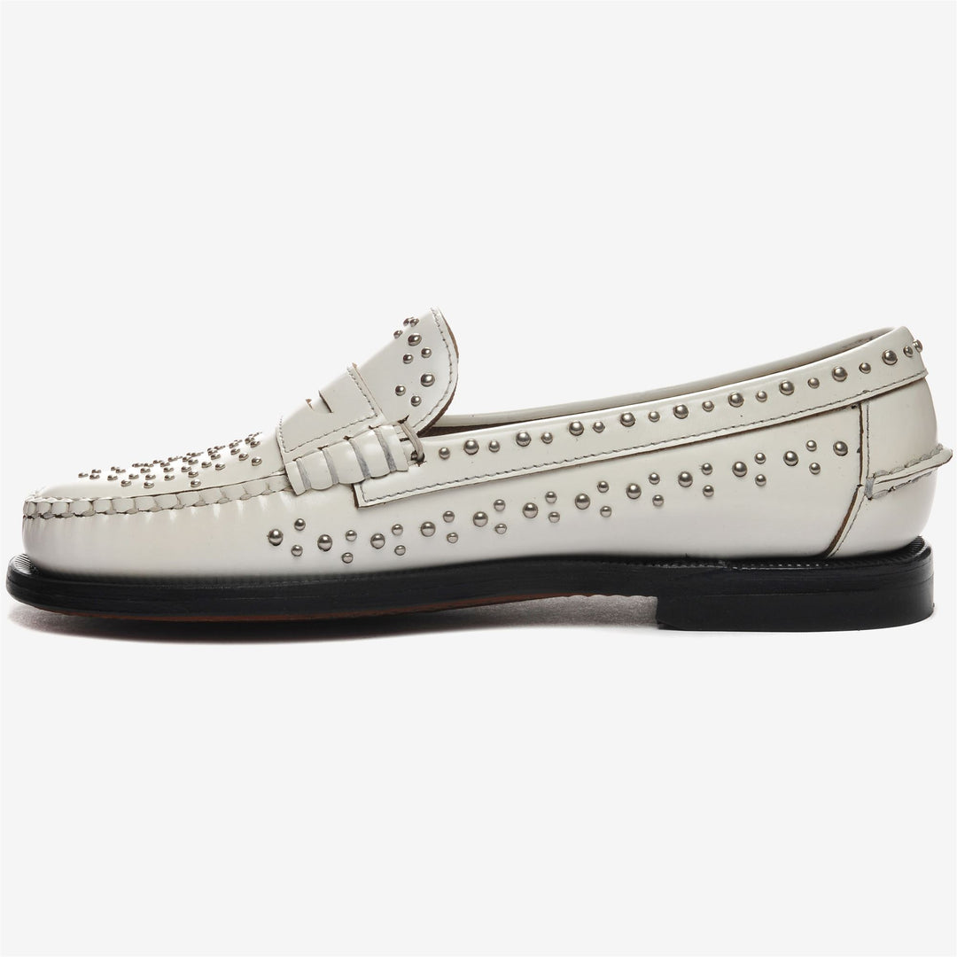 Grey White Women's Leather Moccasin Business Footwear with Studs main