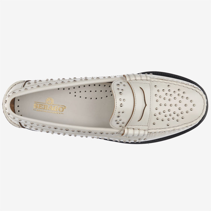 Grau-weißer Damen Leder Mokassin Business Schuh mit Nieten 4