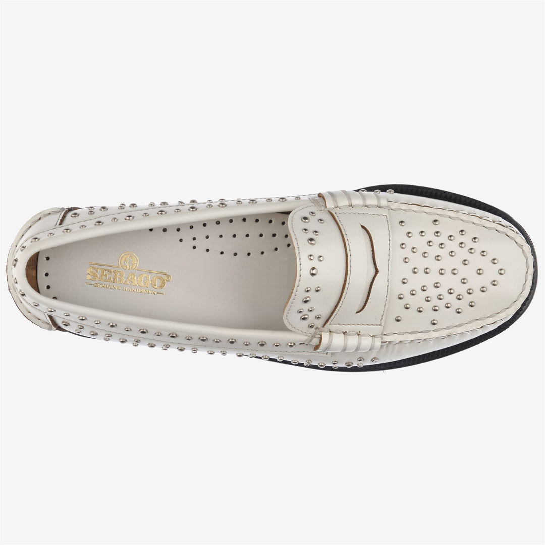 Grey White Women's Leather Moccasin Business Footwear with Studs main