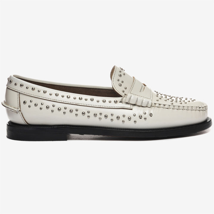 Grey White Women's Leather Moccasin Business Footwear with Studs 1