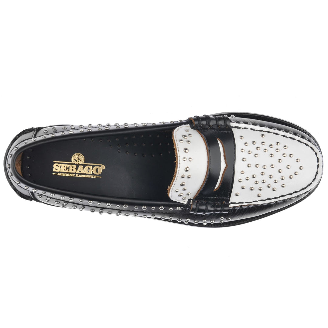 Black White Women's Leather Moccasin Business Shoes with Studs main