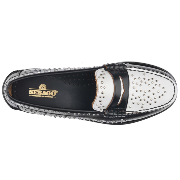 Black White Women's Leather Moccasin Business Shoes with Studs 4