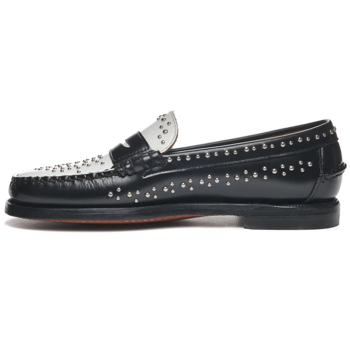 Black White Women's Leather Moccasin Business Shoes with Studs 3