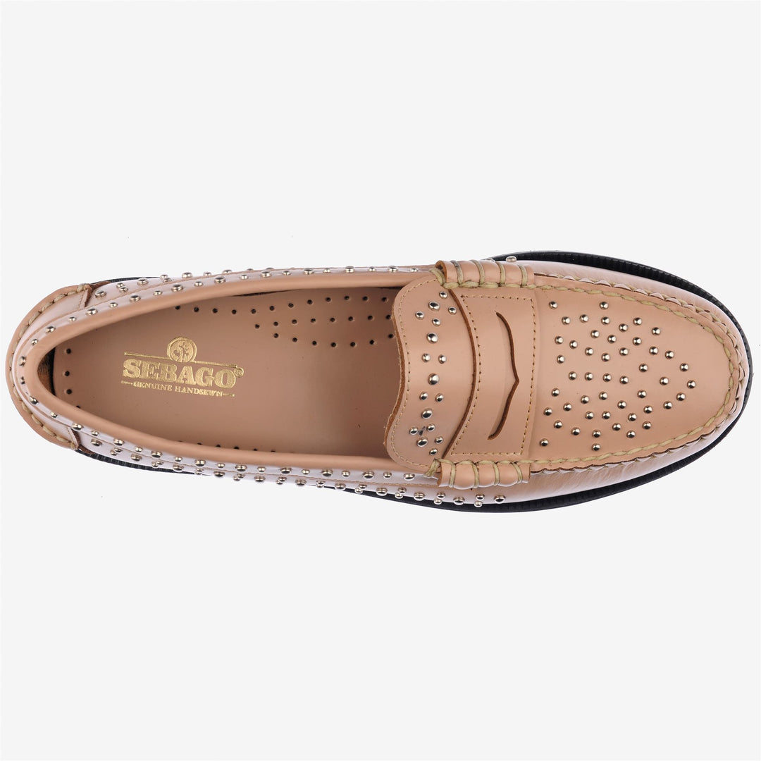 Beigegelber Damen-Ledermokassin mit Nietenverzierungen main