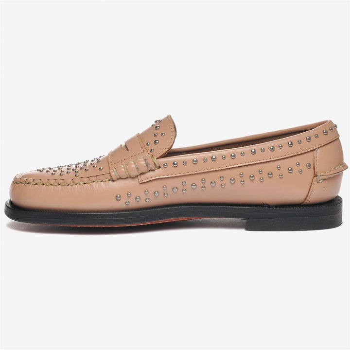 Beigegelber Damen-Ledermokassin mit Nietenverzierungen 3