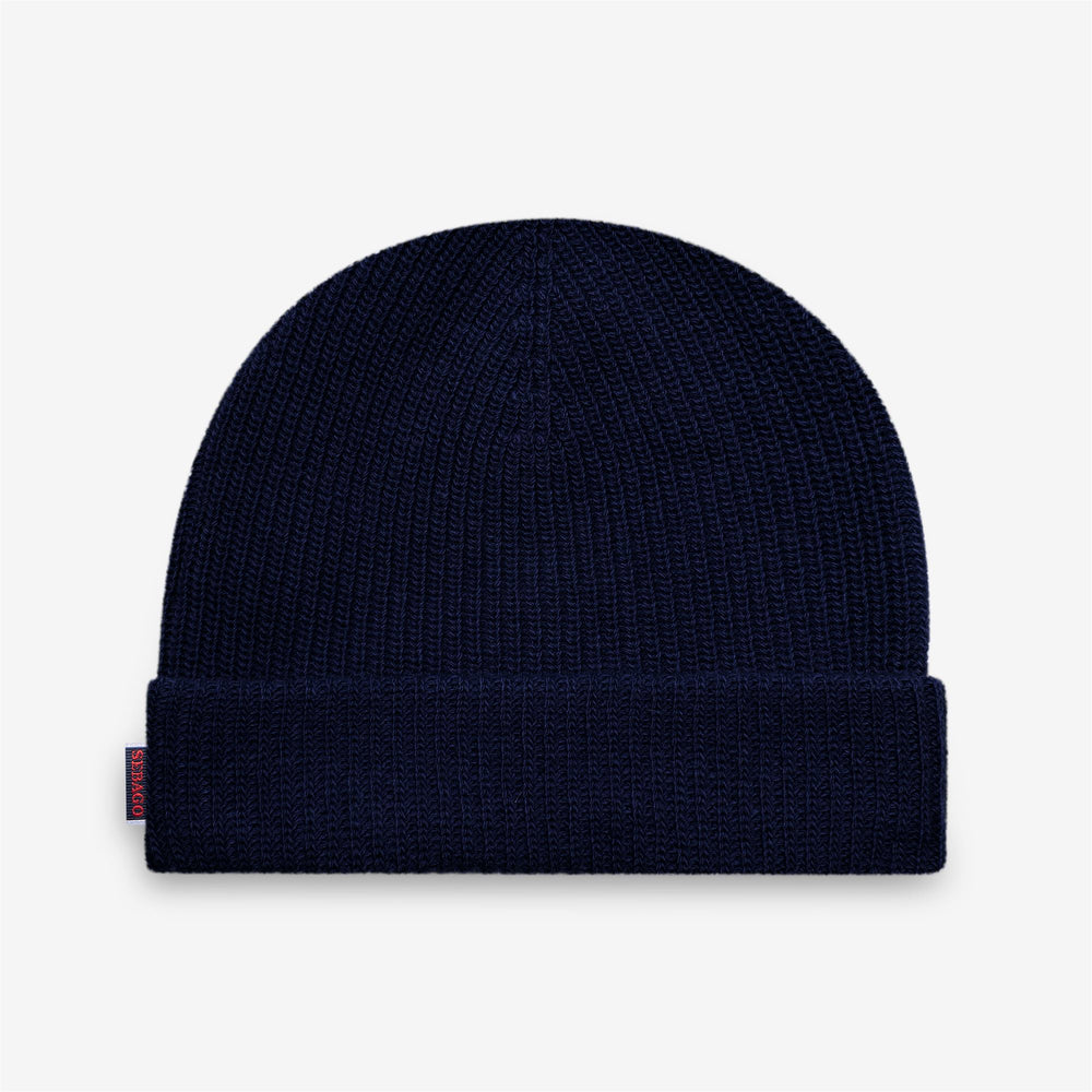 Bonnet unisexe en laine tricotée bleu foncé avec revers 02