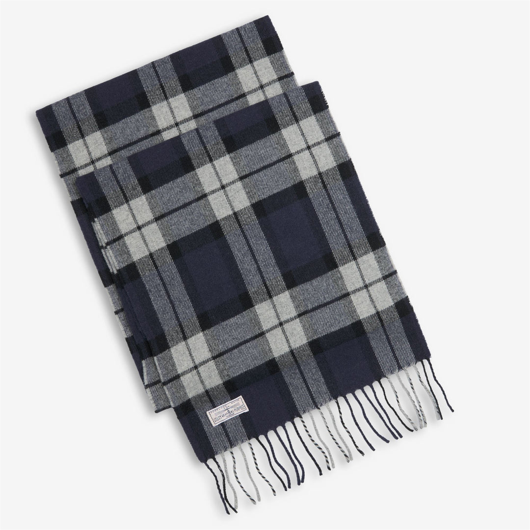 Sciarpa unisex in lana blu-grigia con motivo scozzese 01