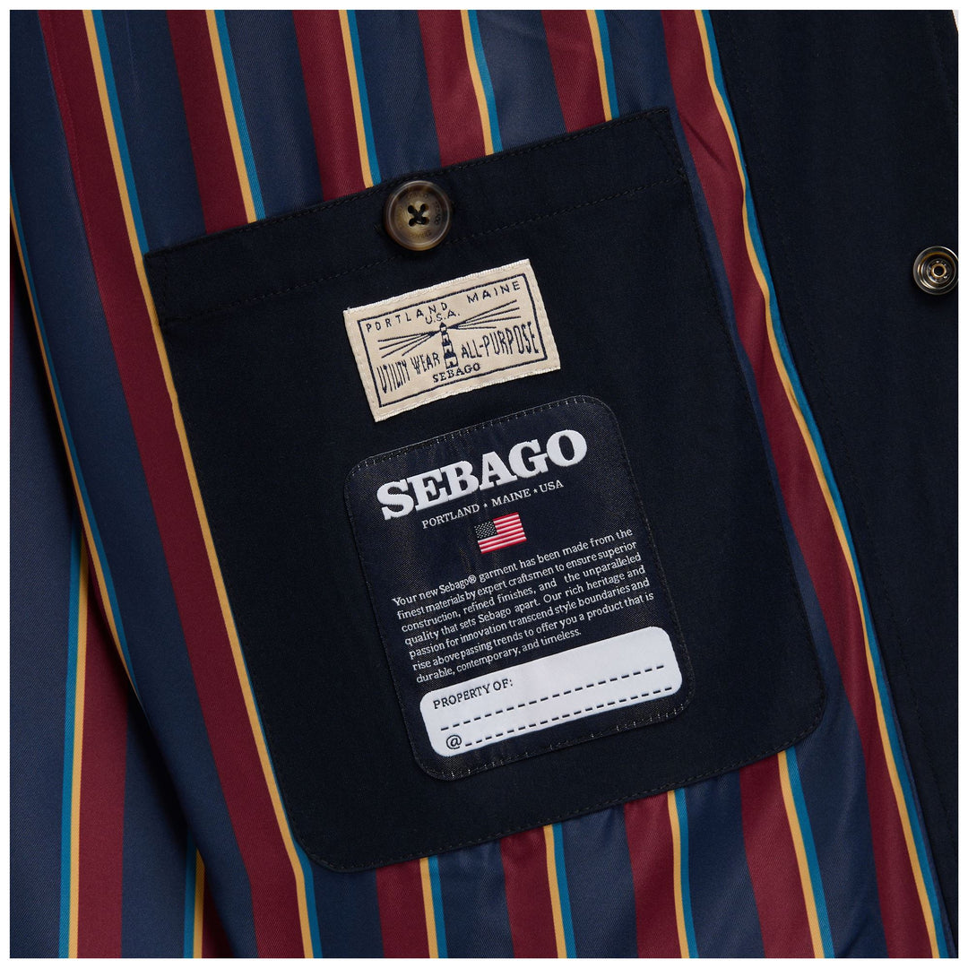 Dark Blue Unisex Mid-Length Utility Jacket with Striped Lining main