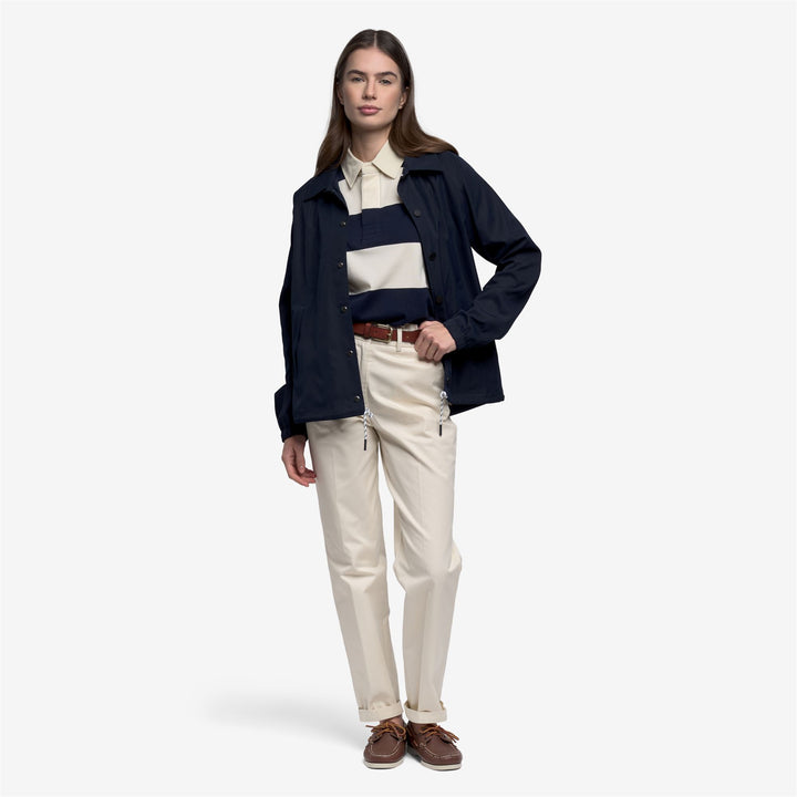 Dark Blue Unisex Mid-Length Utility Jacket with Striped Lining 6