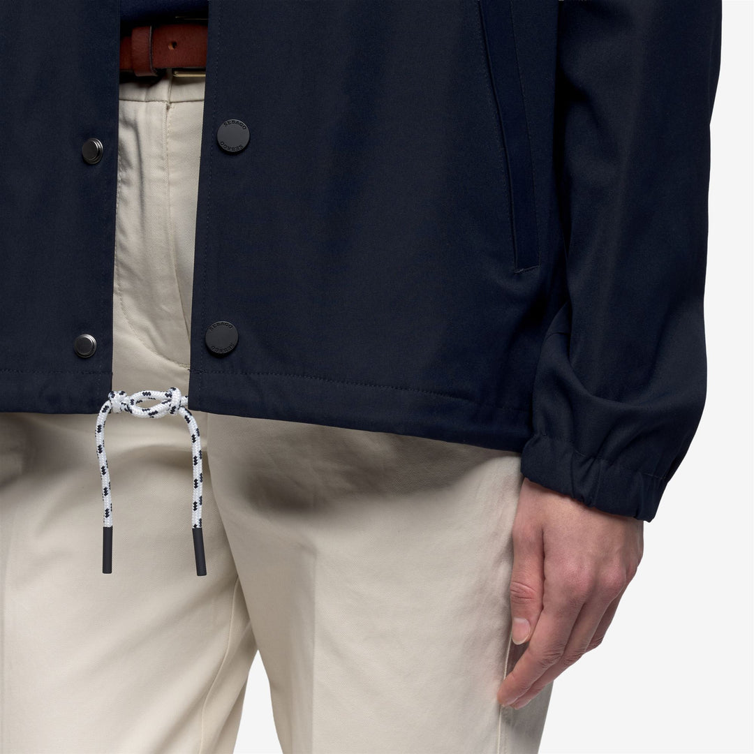 Dark Blue Unisex Mid-Length Utility Jacket with Striped Lining main