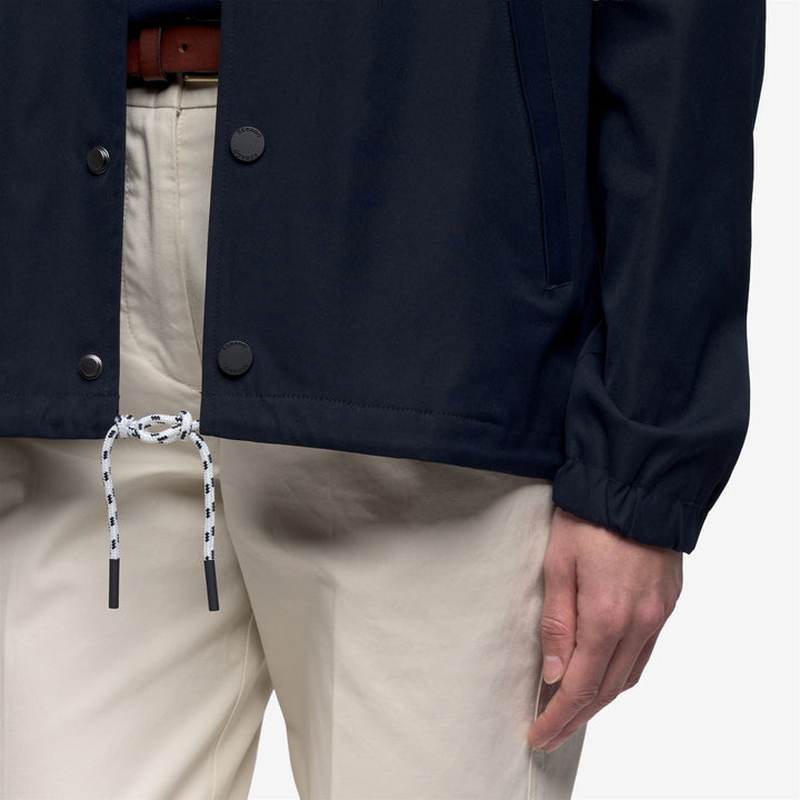 Dark Blue Unisex Mid-Length Utility Jacket with Striped Lining 5