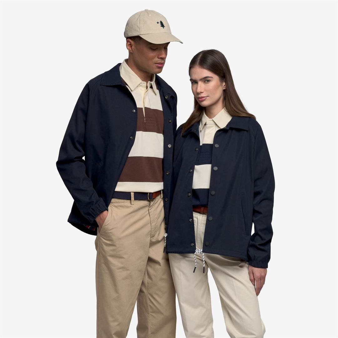 Dark Blue Unisex Mid-Length Utility Jacket with Striped Lining main