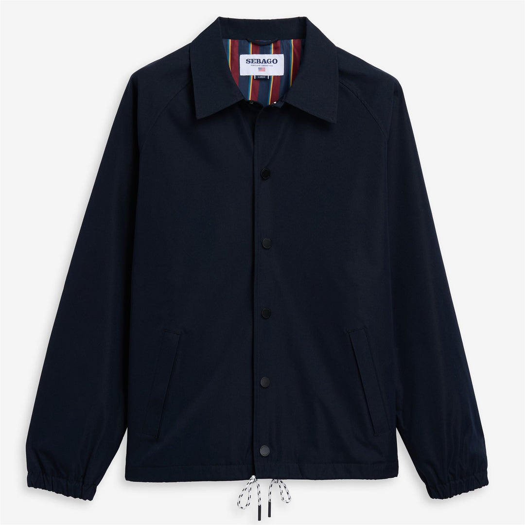 Dark Blue Unisex Mid-Length Utility Jacket with Striped Lining 01