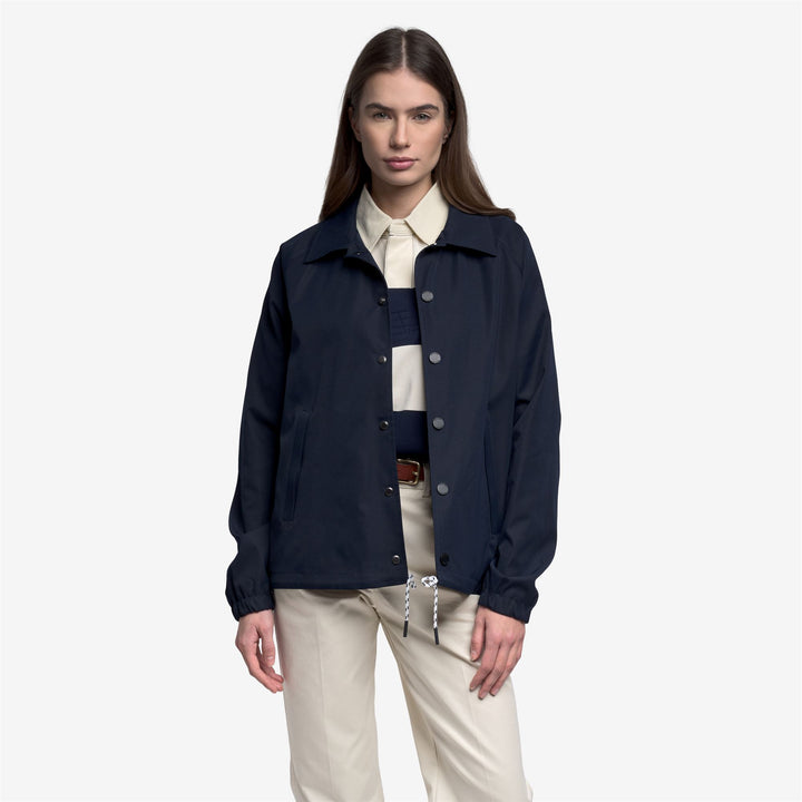 Dark Blue Unisex Mid-Length Utility Jacket with Striped Lining 4