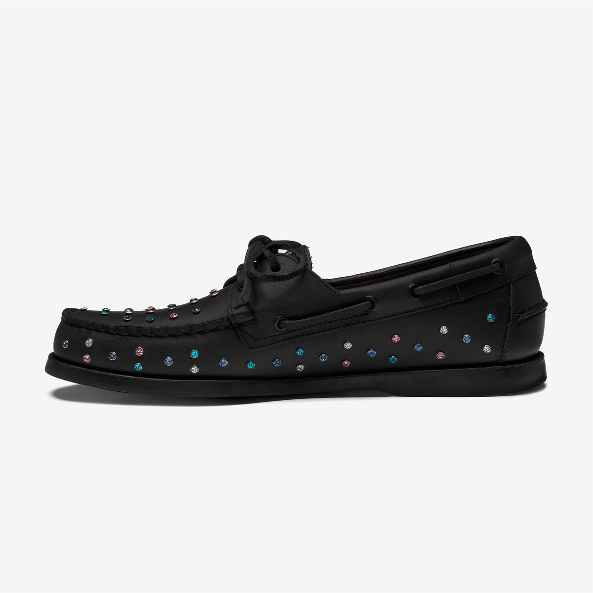 Black Men's Leather Boat Shoe