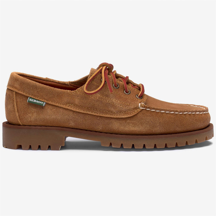 Beige men's suede moccasins with gum soles 1