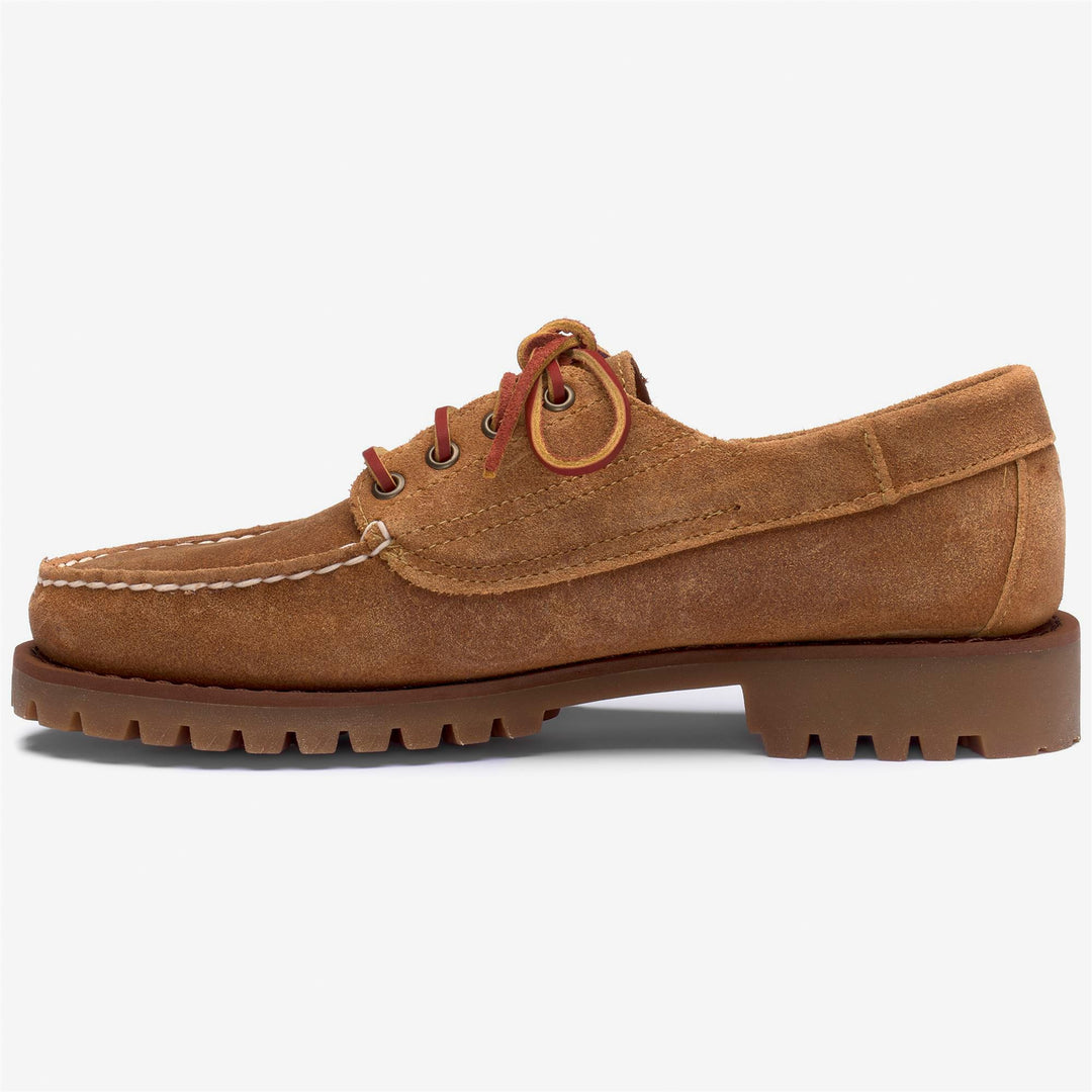 Beige men's suede moccasins with gum soles main