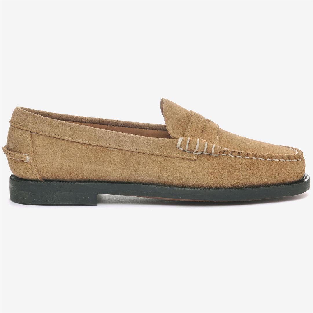 Beige women's classic business moccasins with leather sole 01