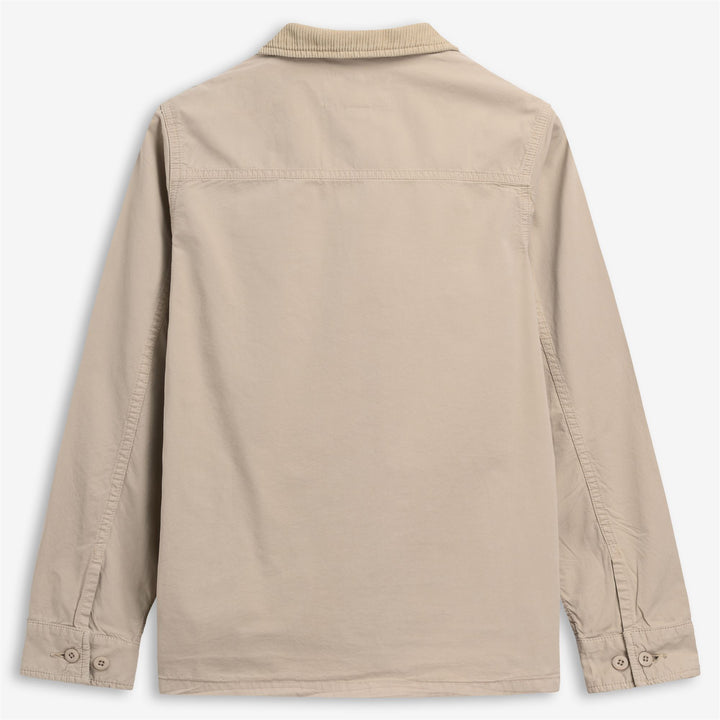 Beige unisex mid-field jacket with pockets and corduroy collar 2