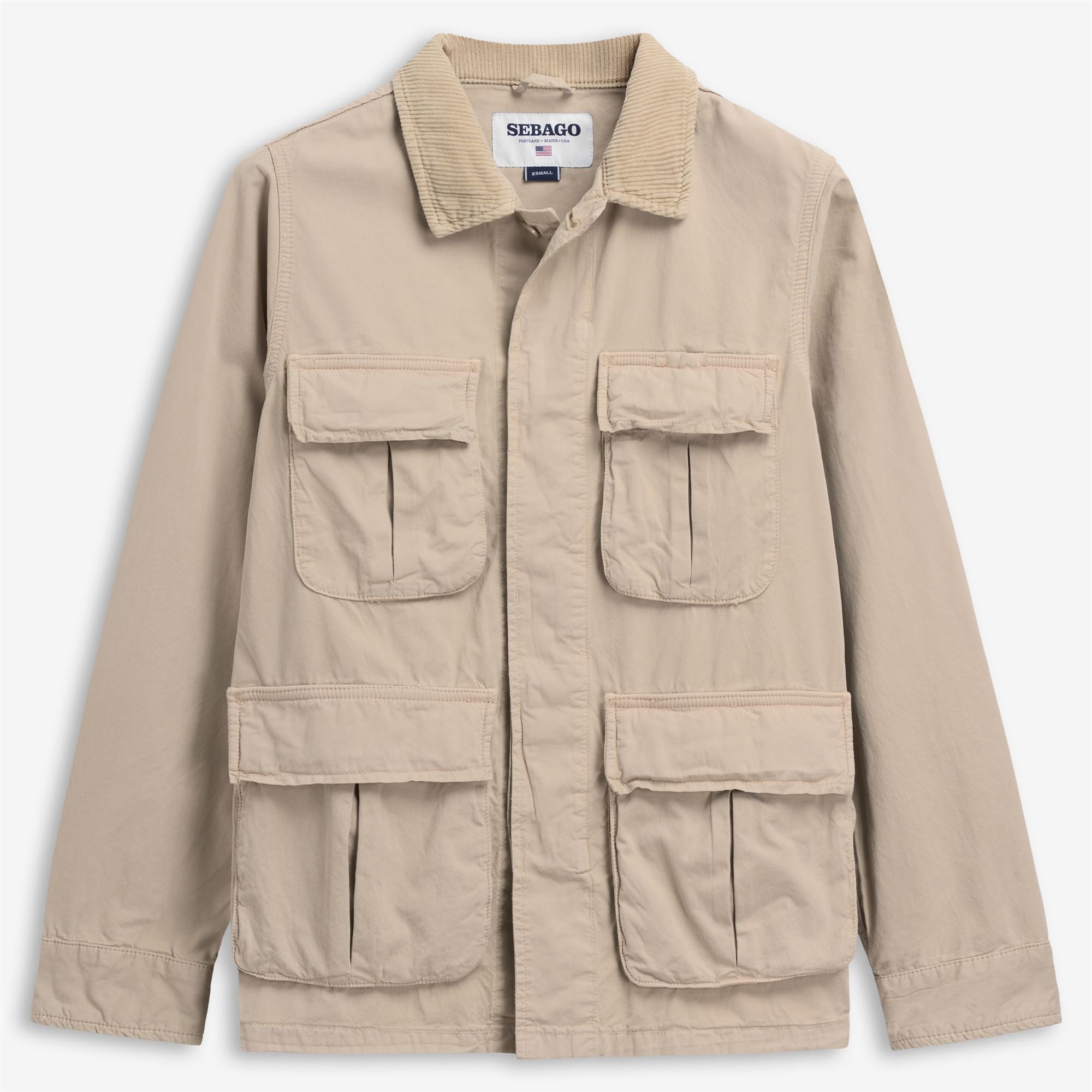 THE TOÉ BUCKINGHAM JACKET BEIGE Beige unisex mid-field jacket with pockets and corduroy collar