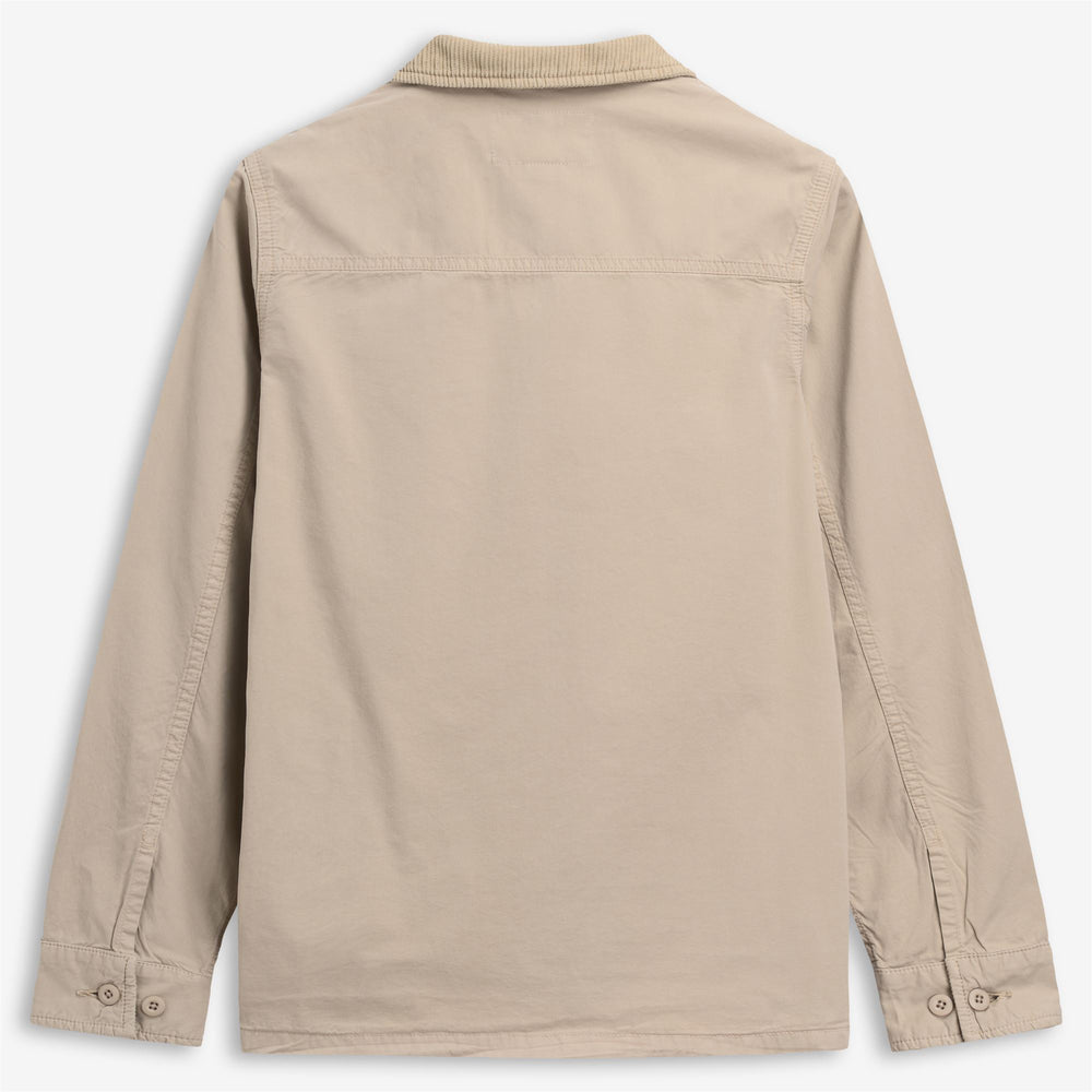 Beige unisex mid-field jacket with pockets and corduroy collar 02