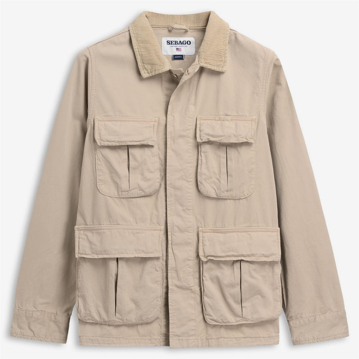 Beige unisex mid-field jacket with pockets and corduroy collar 1