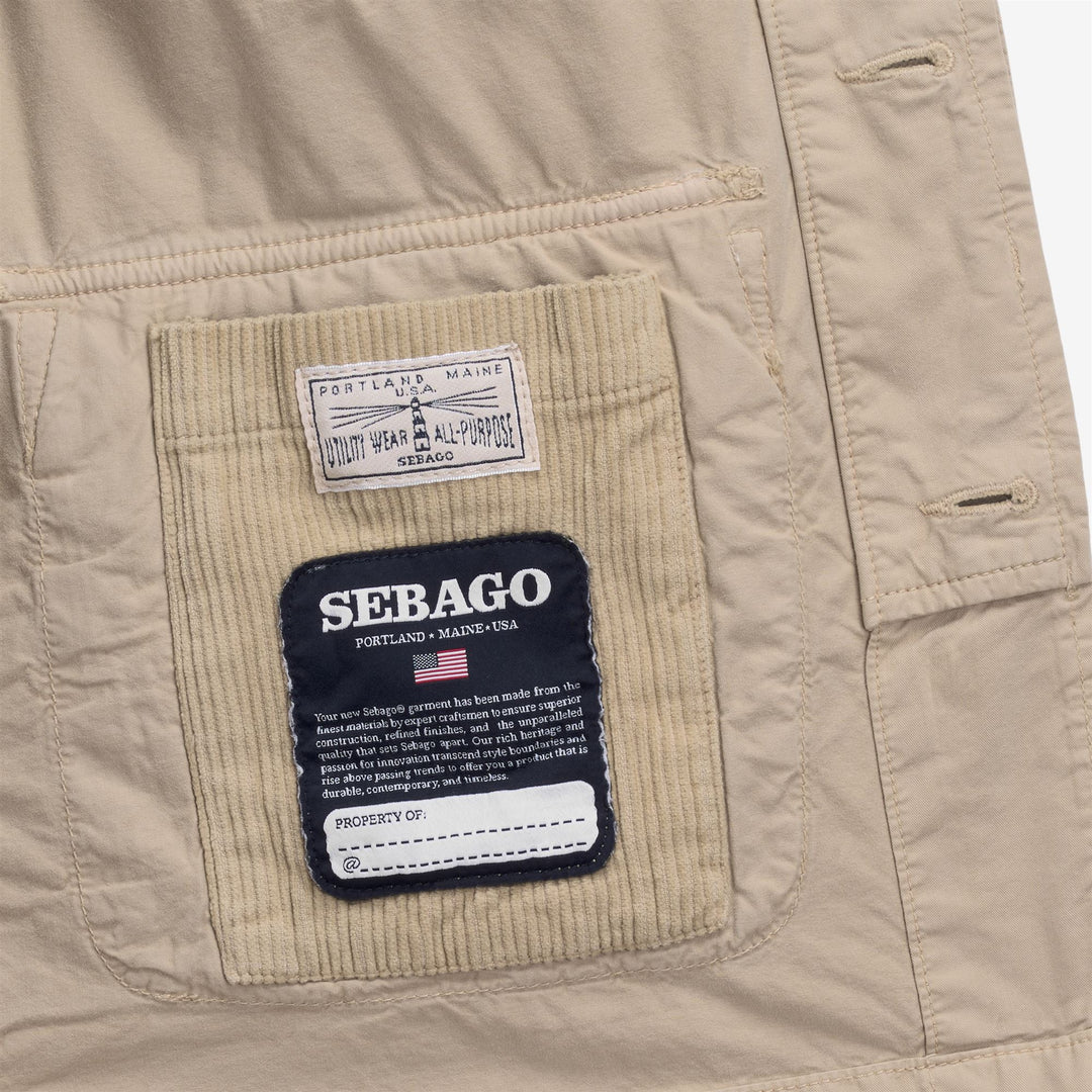 Giacca unisex beige da campo medio con tasche e collo in velluto a coste main