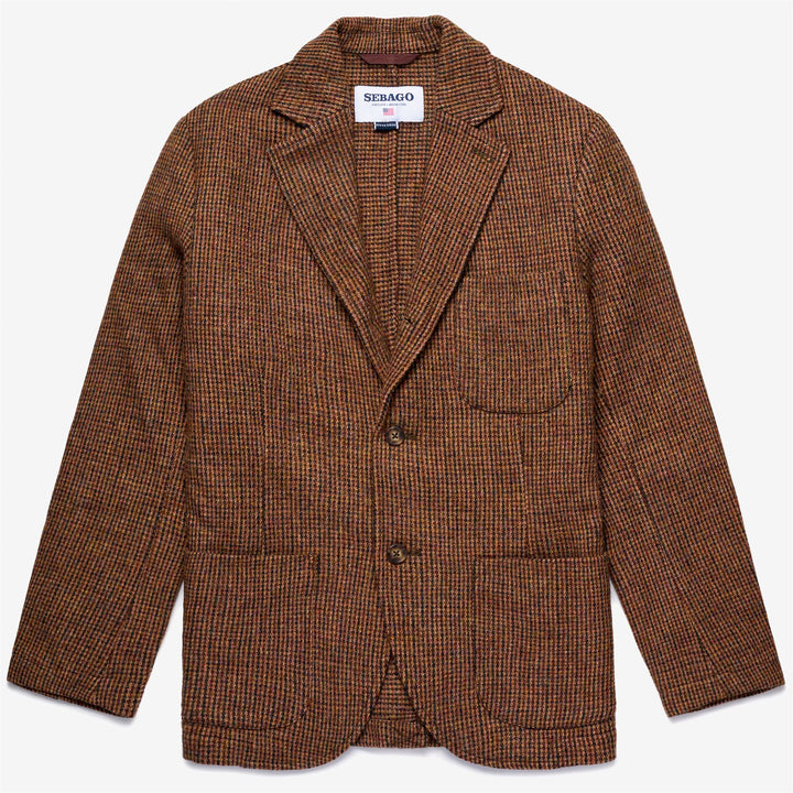 Veste blazer unisexe en laine beige marron à motif pied-de-poule 1