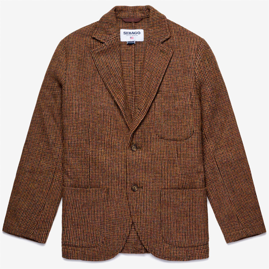 Giacca blazer unisex in lana beige marrone con motivo pied de poule 01