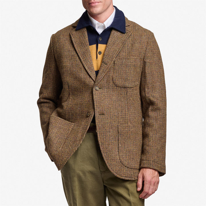 Beige brown Unisex Wool Blazer Jacket with Houndstooth Pattern 3