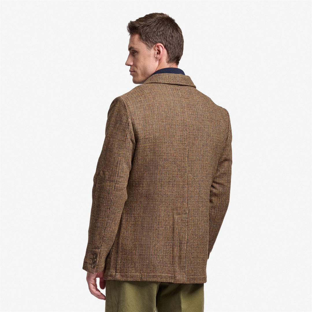 Veste blazer unisexe en laine beige marron à motif pied-de-poule main