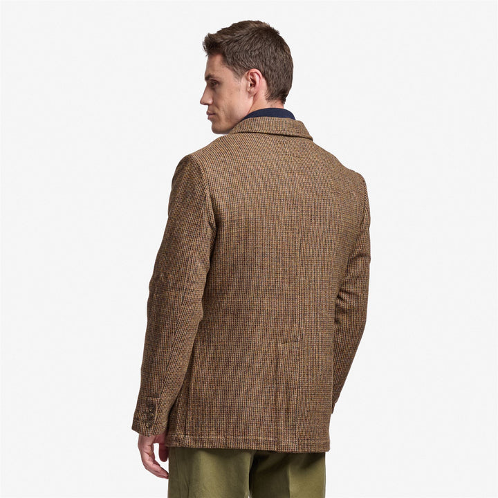 Veste blazer unisexe en laine beige marron à motif pied-de-poule 4
