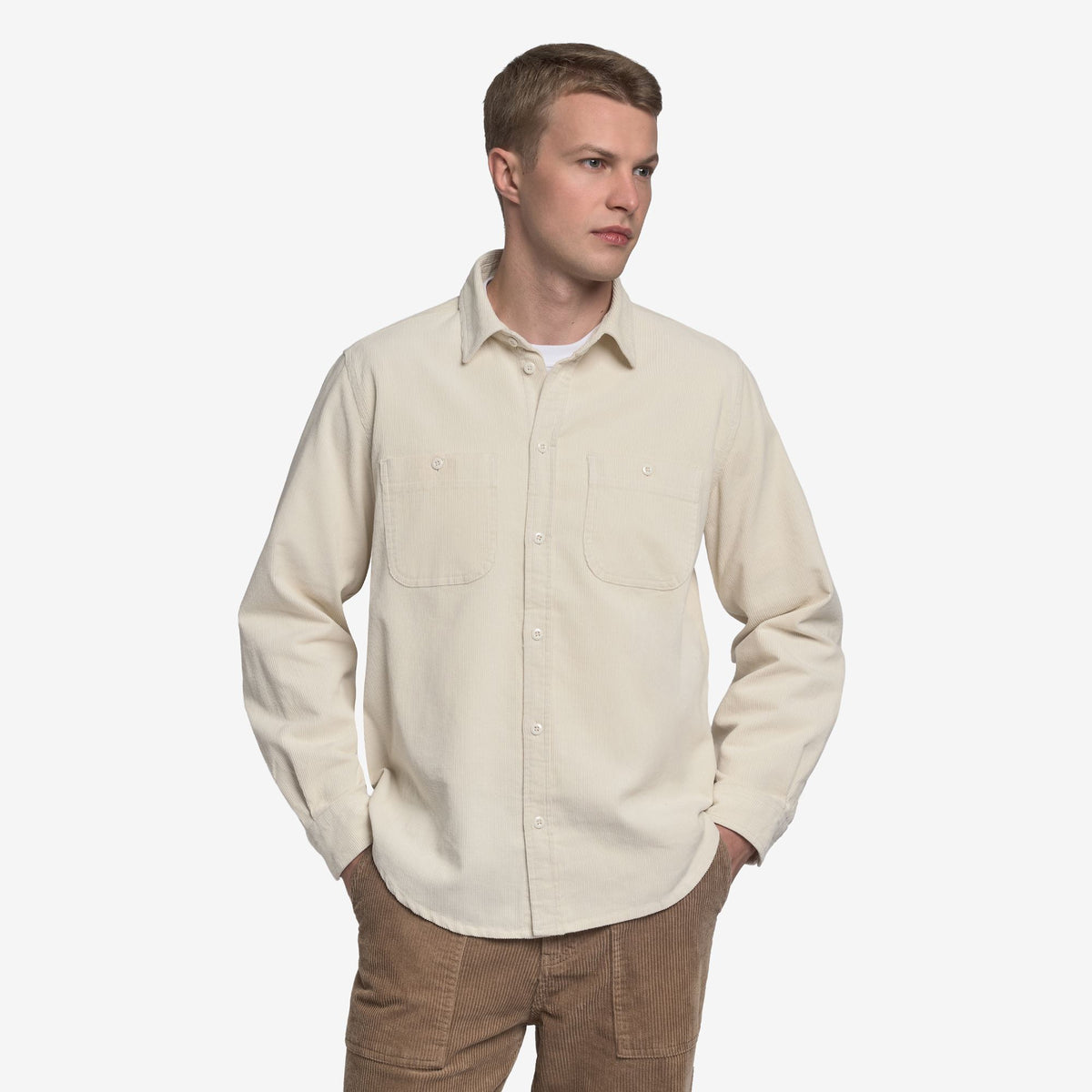 White Unisex Corduroy Overshirt