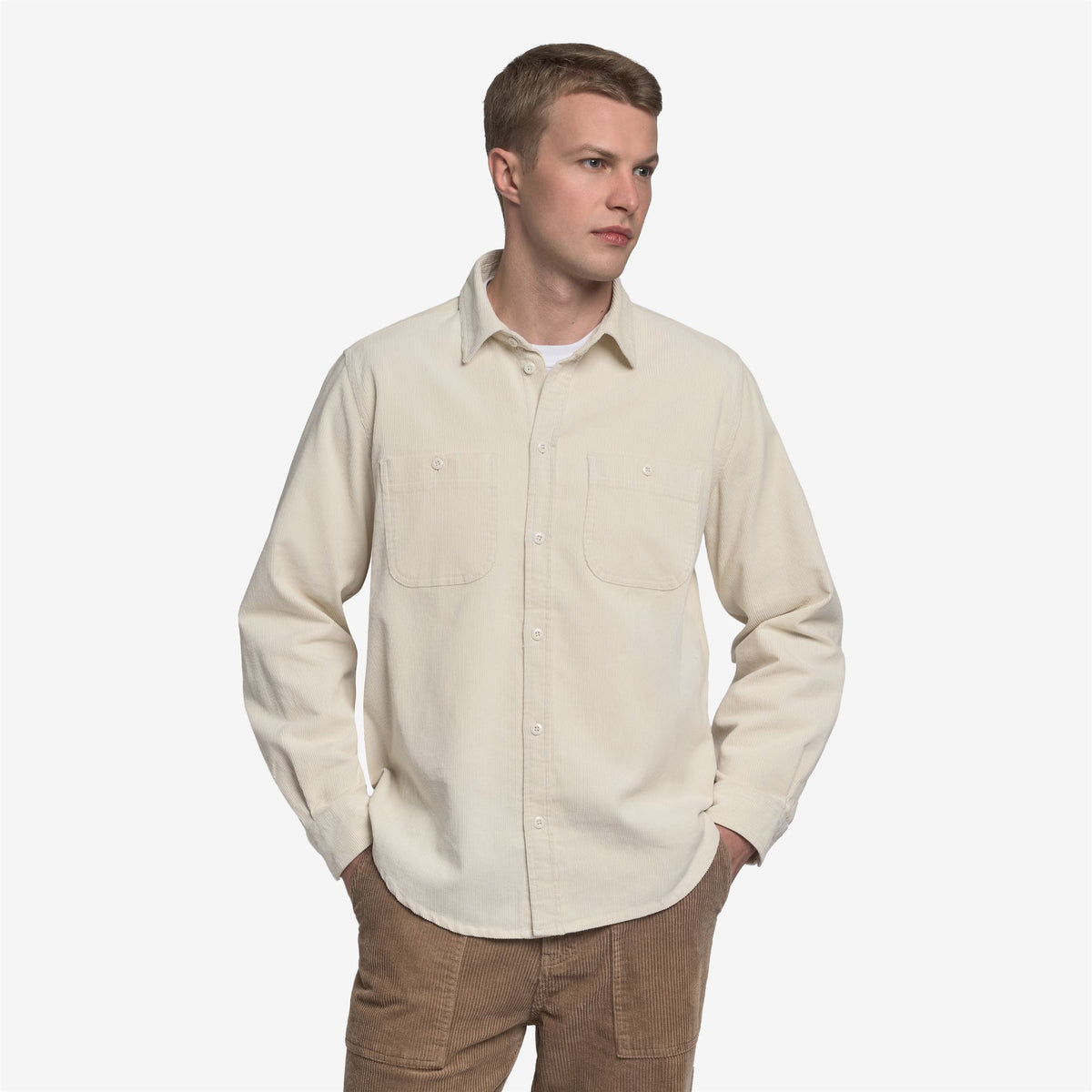White Unisex Corduroy Overshirt
