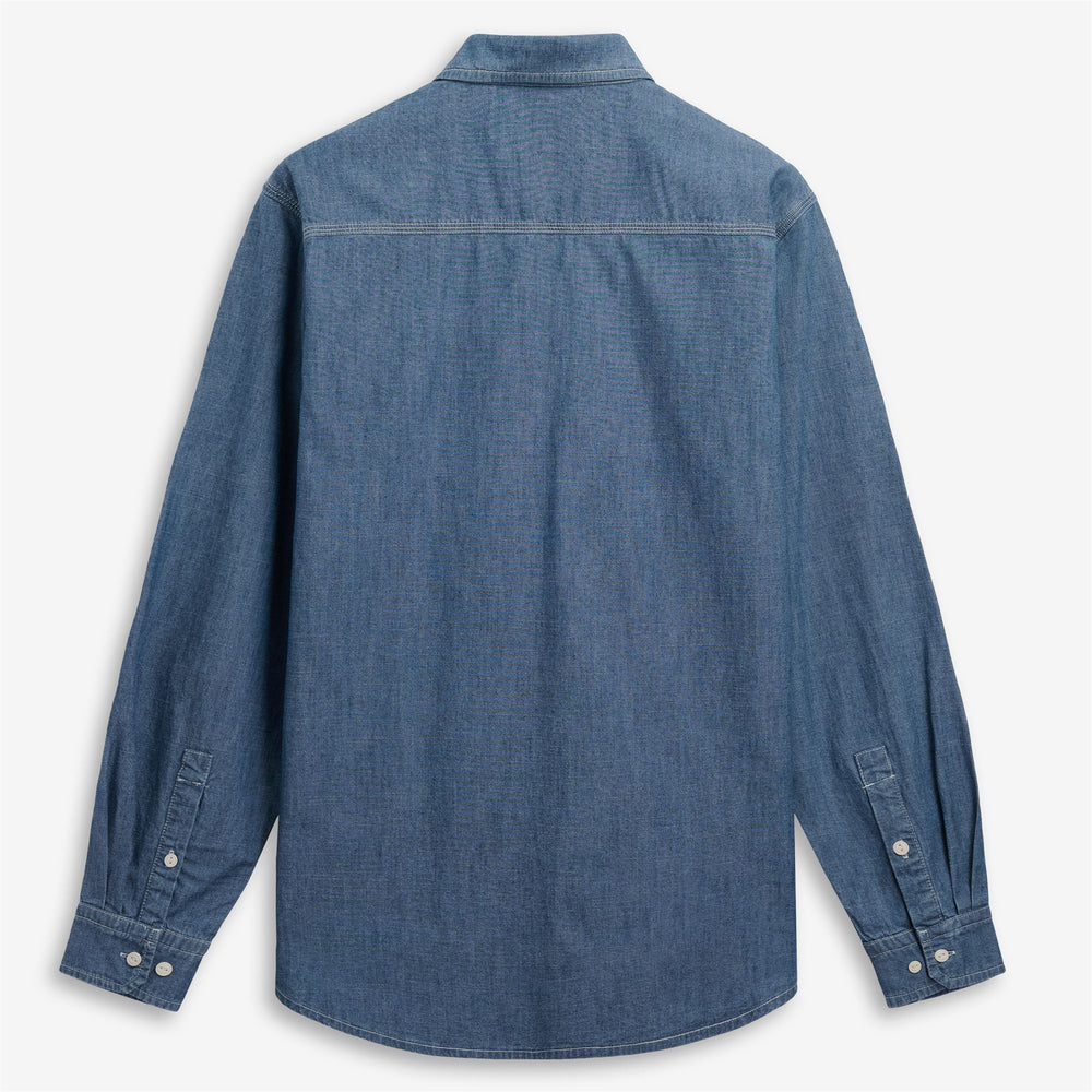 Blaues Unisex-Arbeitshemd aus klassischem Chambray mit praktischen Taschen 02