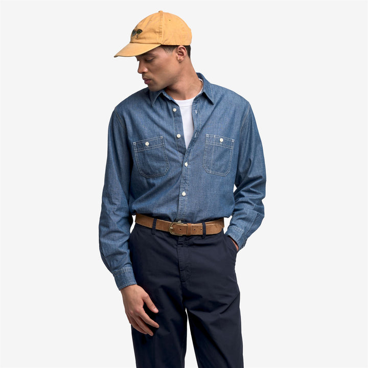 Blue unisex Classic Chambray Work Shirt with Utility Pockets 4