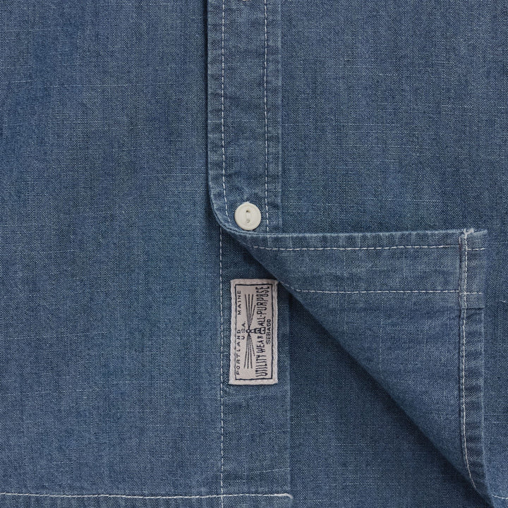 Blue unisex Classic Chambray Work Shirt with Utility Pockets 3