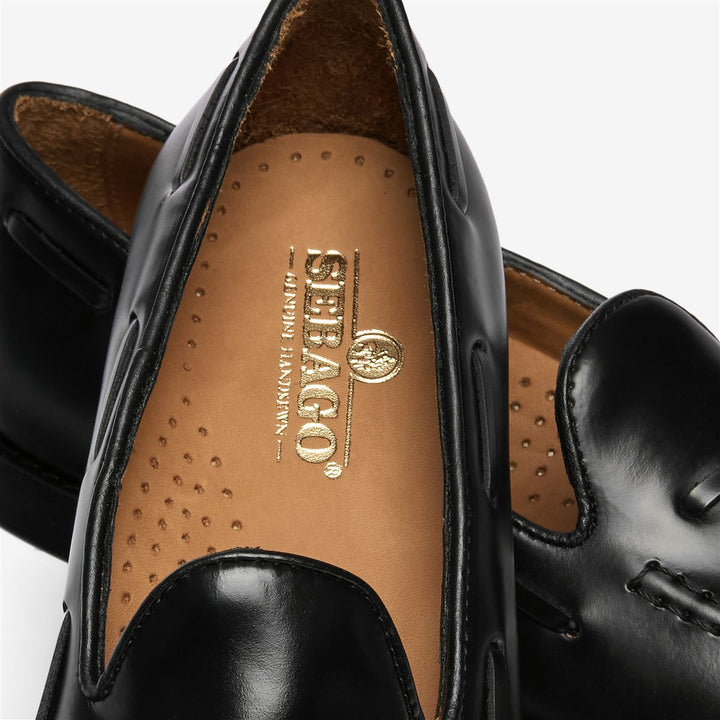 Schwarze Damen-Slipper aus Leder mit Schnürung und Quasten 5