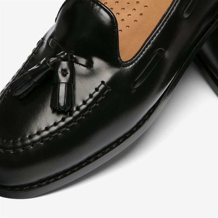 Schwarze Damen-Slipper aus Leder mit Schnürung und Quasten 6
