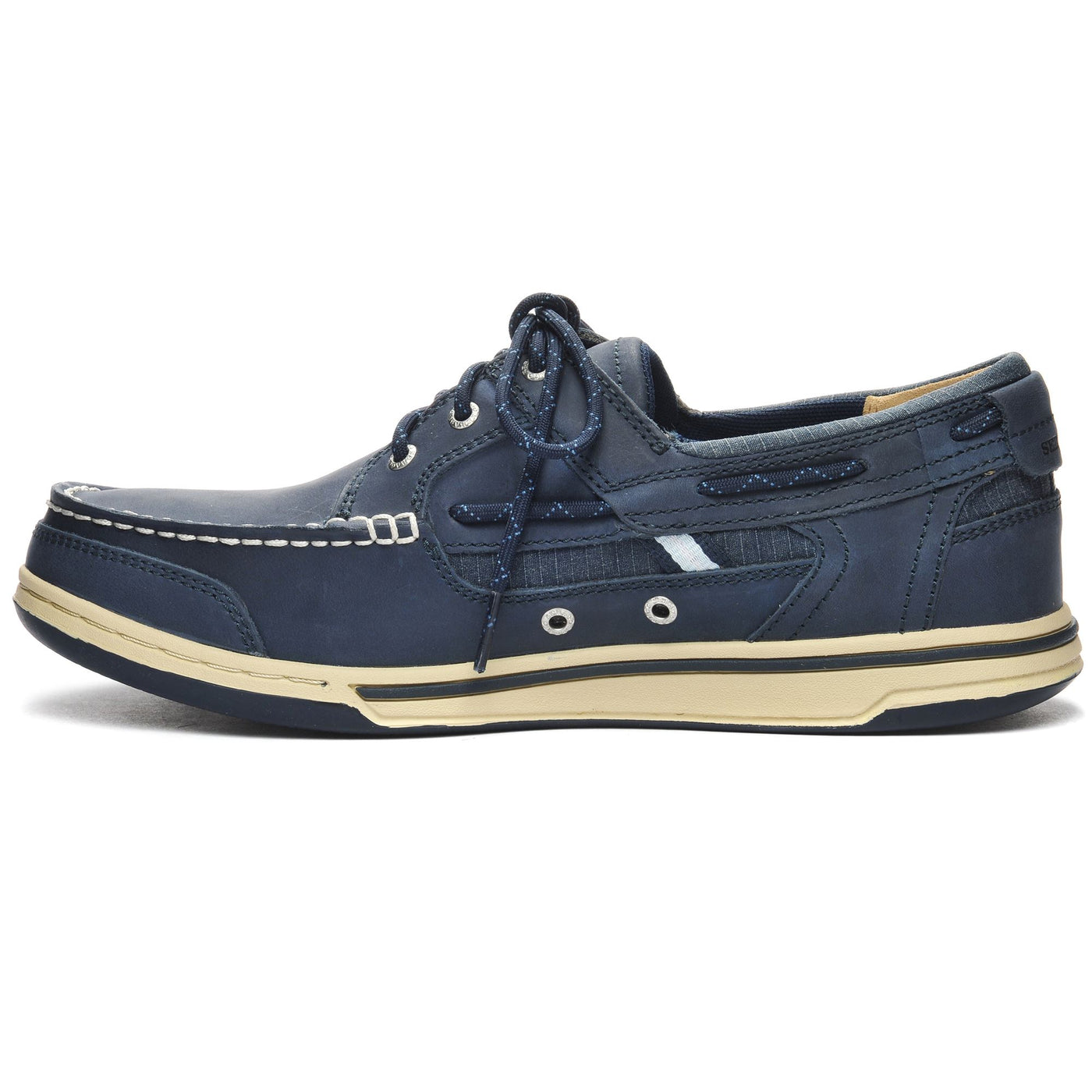 Moc Man TRITON THREE EYELETS FGL Moccasin BLUE NITE Dressed Side (jpg Rgb)		