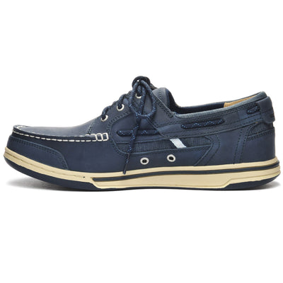 Moc Man TRITON THREE EYELETS FGL Moccasin BLUE NITE Dressed Side (jpg Rgb)		
