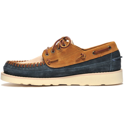 Moc Man CAYUGA Moccasin TAN-PAPYRUS-NAVY Dressed Side (jpg Rgb)		
