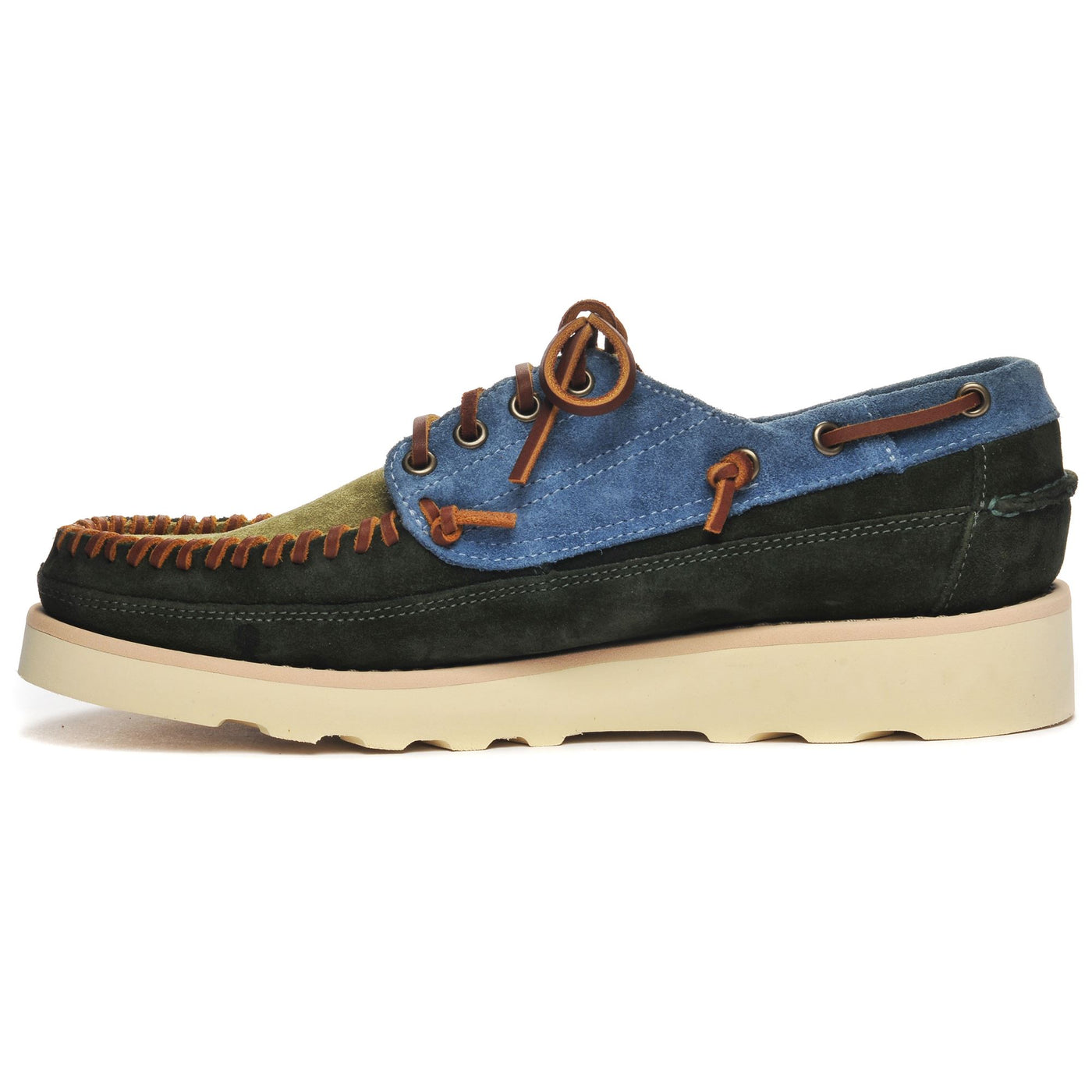 Moc Man CAYUGA Moccasin GREEN DK DEPTHS- INDIGO- GREEN MOSS Dressed Side (jpg Rgb)		