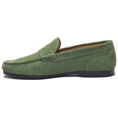 Moc Man BYRON SUEDE Moccasin GREEN FOLIAGE Dressed Side (jpg Rgb)		